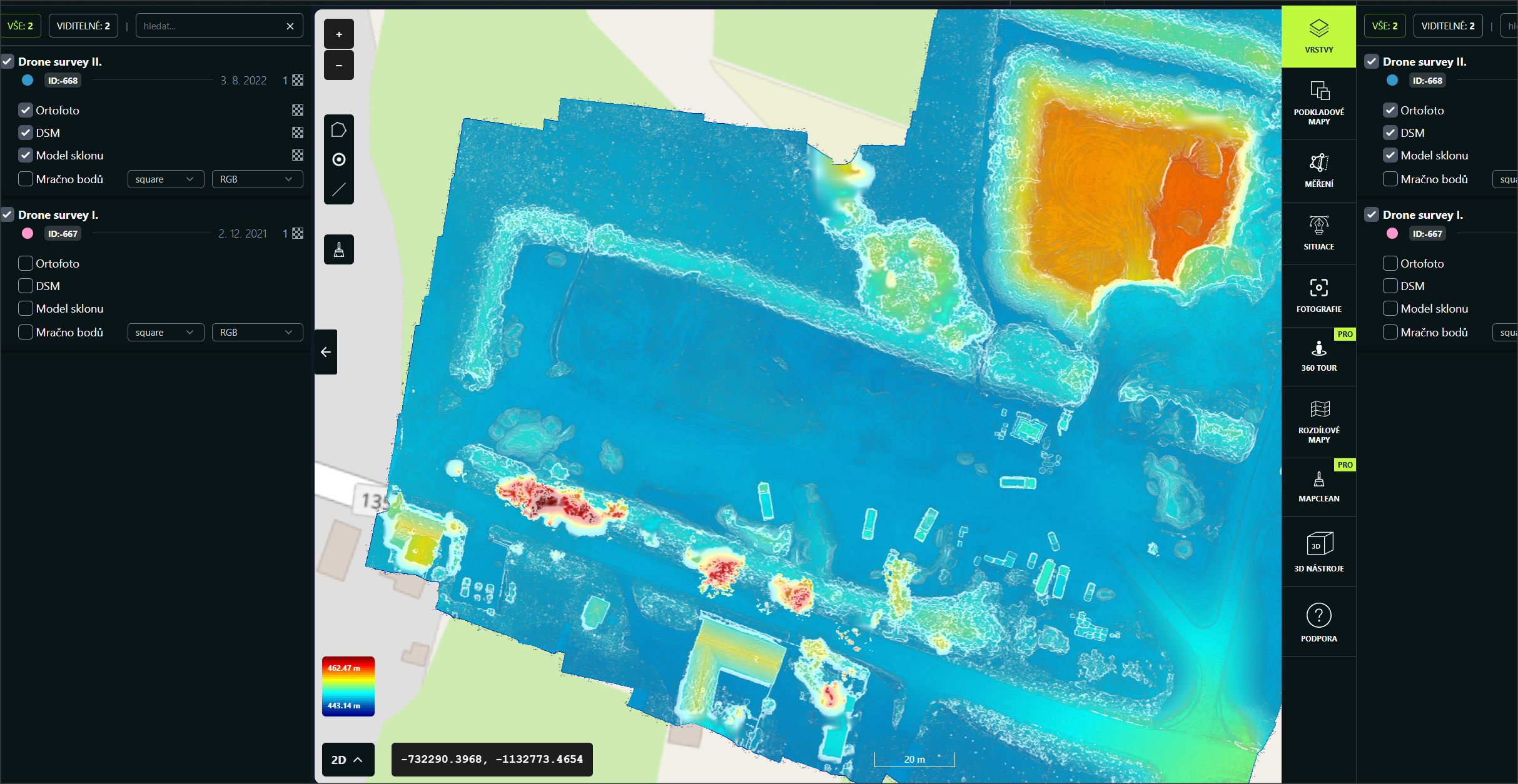Ortofoto a digitální model terénu (DSM) ze snímkování dronem